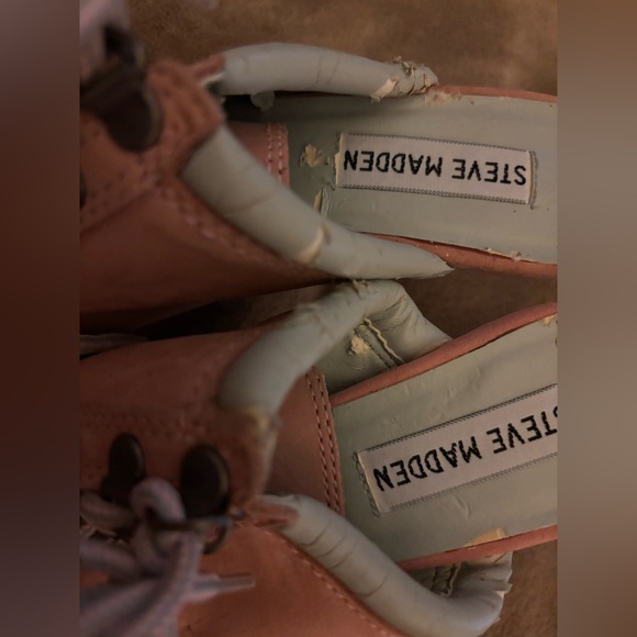 Steve Madden Women's Pink Lace-Up Mules with wood like heels-NEW with damage - Picture 1 of 4